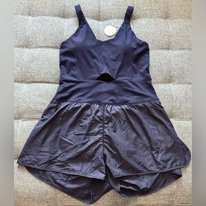 Navy Blue Cutout Workout Onesie Romper With Padded Bra